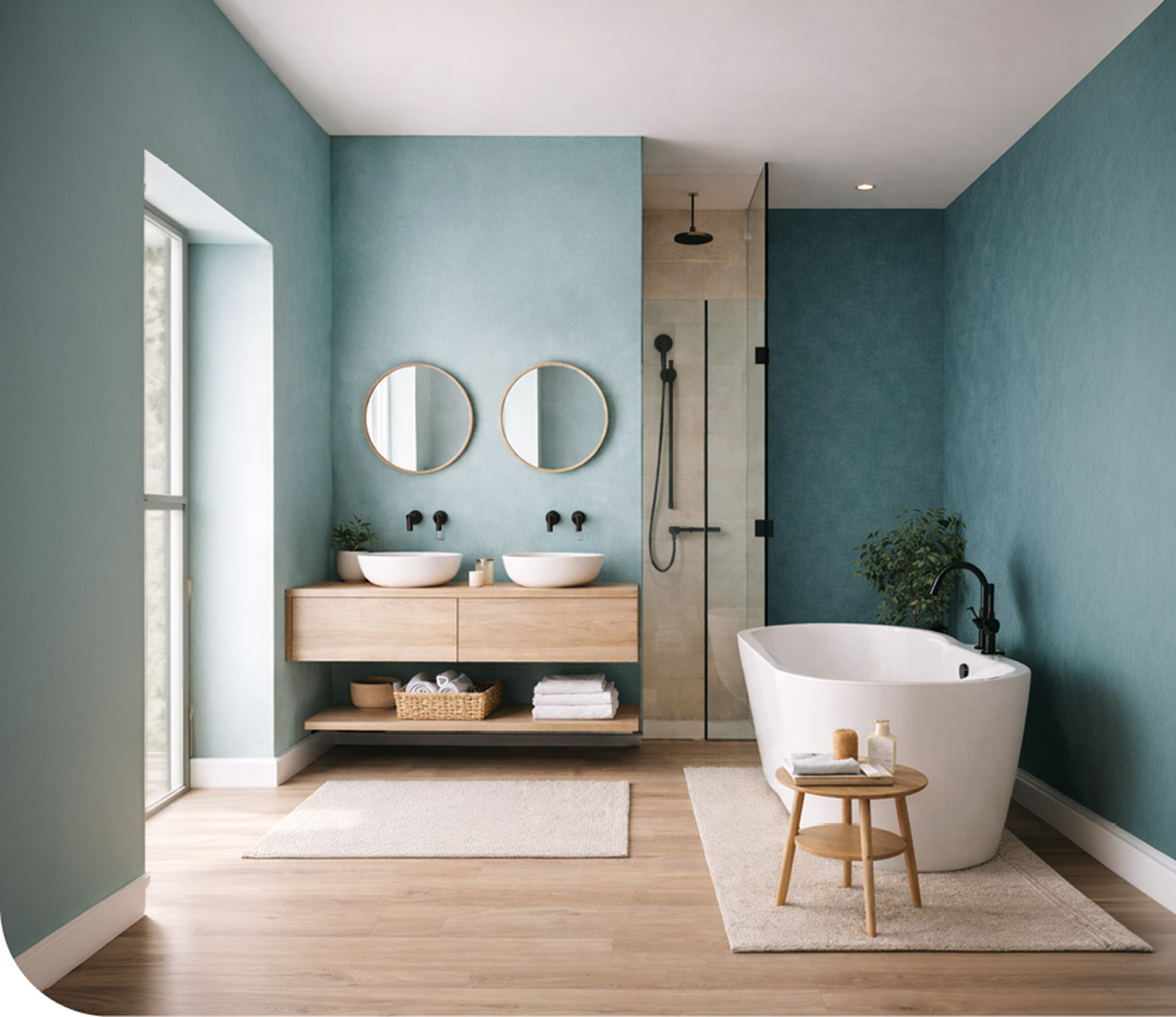 Moderne badkamer met blauwe muren